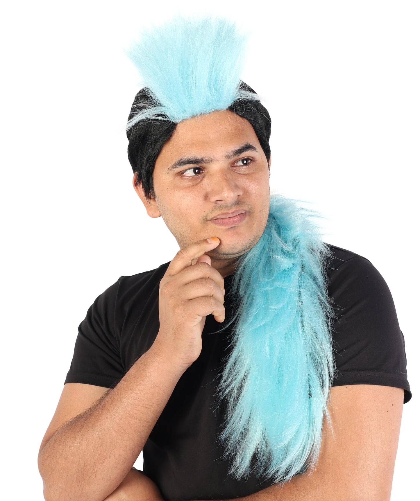 Long Tail Mohawk Wig | Two tone spiked synthetic top with extended dramatic tail and capless base | Essential for Halloween cosplay drag theater and costume events