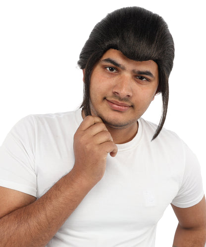HPO Men’s Long Black Ponytail Warrior Wig – 17” Realistic Medieval Hairpiece with Capless Cap | Ideal for Costume Events, Theatre & Character Roleplay