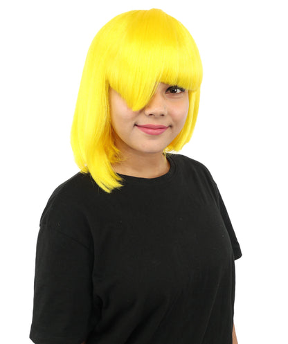 HPO Adult Women's Asymmetrical Bangs Bob Wig | Multiple Color Options | Create of synthetic fiber, sleek straight volume, breathable capless base | Party, Halloween, theater, drag, performance, costume events