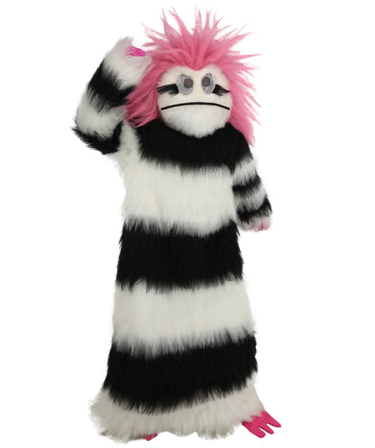 HPO Unisex Spiky Monster Headwear Costume Bundle & Mask Set | Pink spiked top with black and white striped body voluminous flame-retardant synthetic fiber mask construction | Party, Halloween, cosplay, theater, drag, performance, costume events