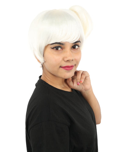 HPO Adult Women's Anime Trainer Character Wig | Vibrant hue multicolor options, create of synthetic fiber, short choppy bob with high side ponytail, breathable base | Cosplay, Halloween, theater, party, performance, costume events
