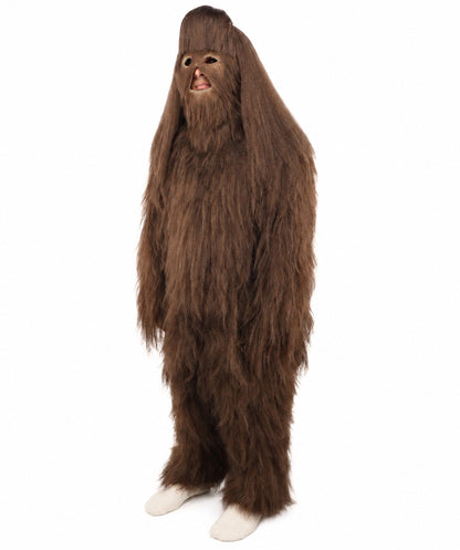 HPO Unisex Extreme Hairy Person Costume, Mask and Bundle - Full-Body Hair Suit Extra-Long Ash Brown Costume Wig for Halloween, Cosplay & Parties