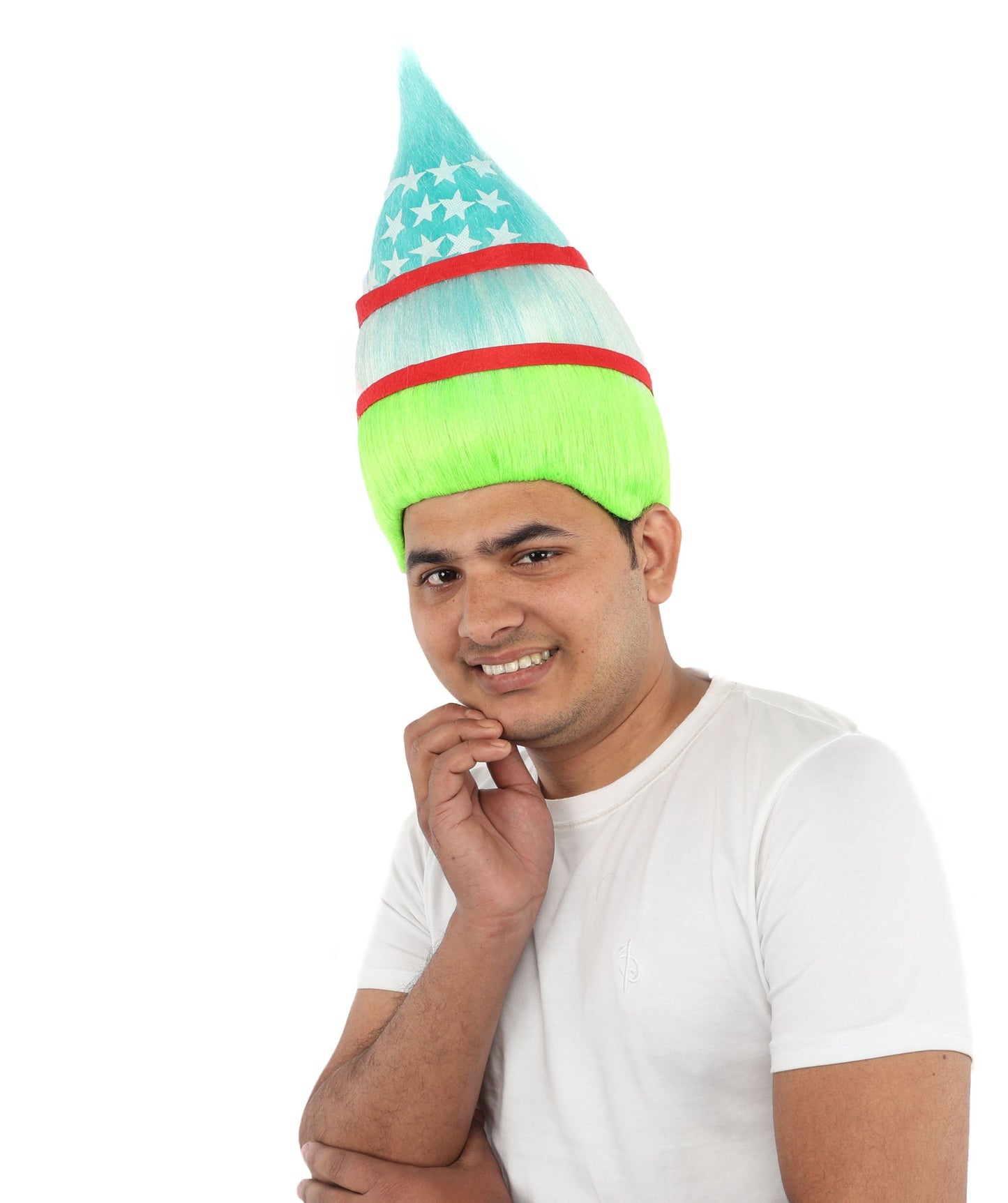 Adult Uzbekistan Flag Troll Wig – Tall Spiky Multicolor Synthetic Hair Wig | Ideal for Cosplay, National Events & Theme Parties