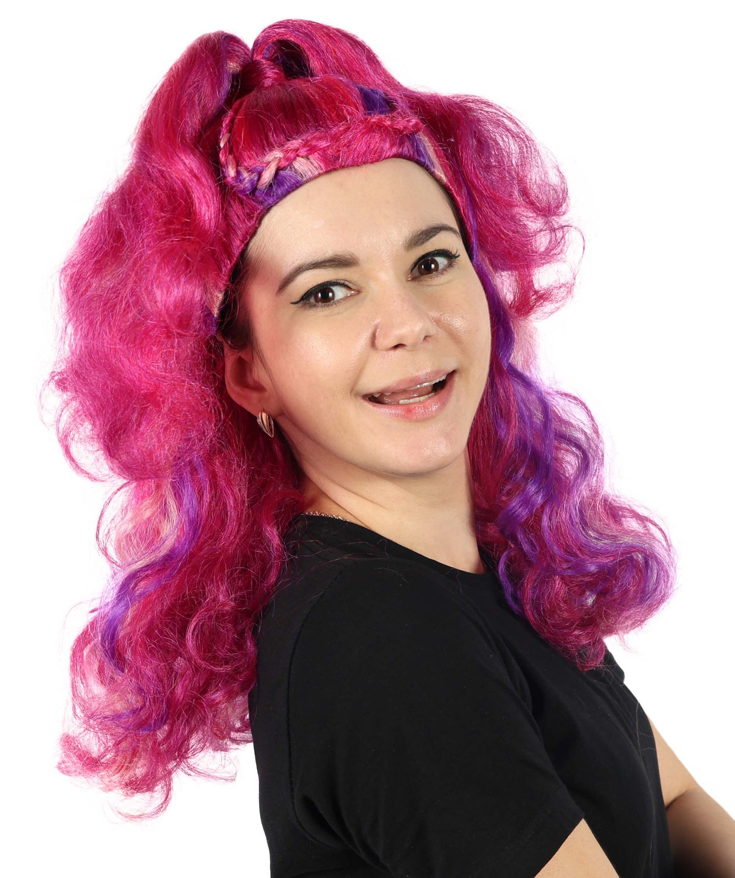 HPO Women's Kween Kong Drag Rainbow Wig | Voluminous purple  18-inch Long curly style | Ideal for party, Halloween, cosplay, theater, drag, performance, costume events