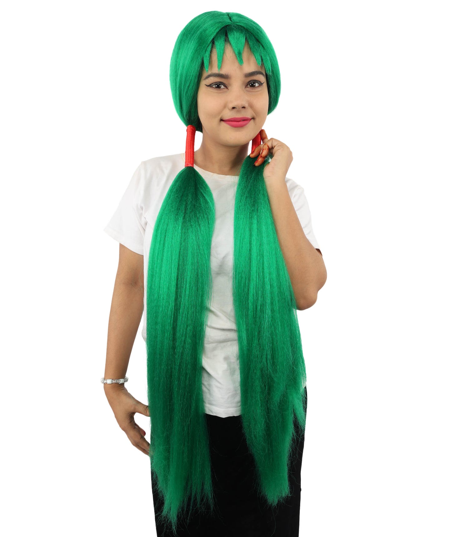 HPO Women's Extra Long Pigtail Wig | Multicolor Options | Floor Length Straight Twin Tails with Bangs, Heat Friendly Synthetic Fiber & Adjustable Cap | Halloween, Fairy Roleplay, Magical Girl Theme, Theater & Carnival