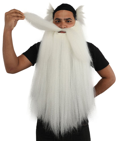 HPO Men's Elder Mage Wig & Beard Set | Long White Hair with Matching Mustache, Beard & Sideburns | Synthetic Wig for Cosplay, Halloween, Stage & Roleplay