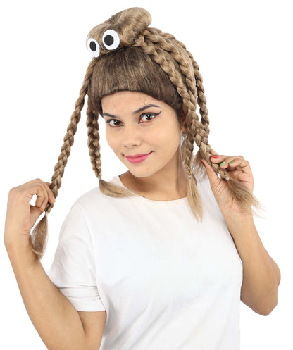 HPO Women's Spider Bun Braided wig | Brown, created of flame-retardant synthetic fiber, novelty spider shape with woven legs, capless base | Halloween, novelty events, party, drag