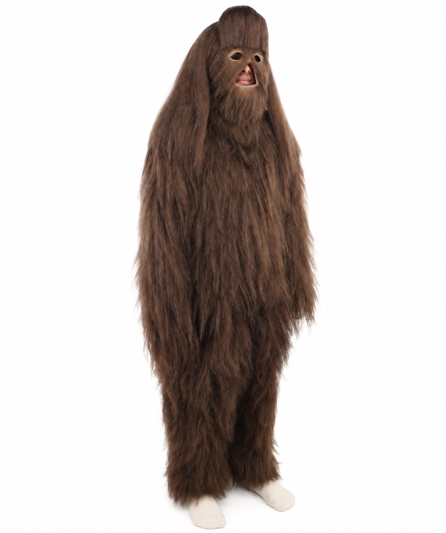 HPO Unisex Extreme Hairy Person Costume, Mask and Bundle - Full-Body Hair Suit Extra-Long Ash Brown Costume Wig for Halloween, Cosplay & Parties
