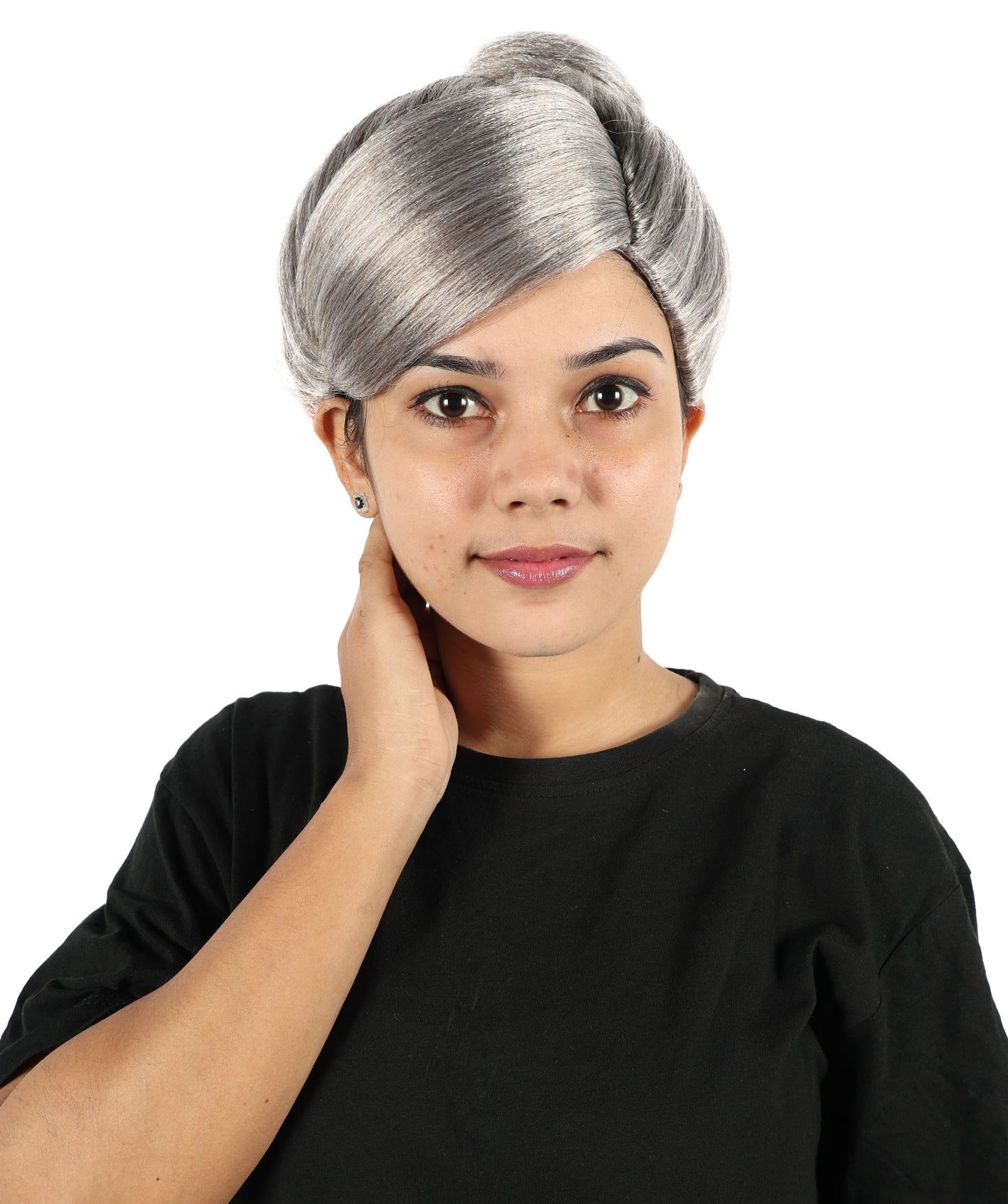 HPO Women's Elegant Lady Short Wig | Classic Grey Layered Hairpiece for Women | Lightweight Synthetic Fiber Wig for Parties & Daily Wear