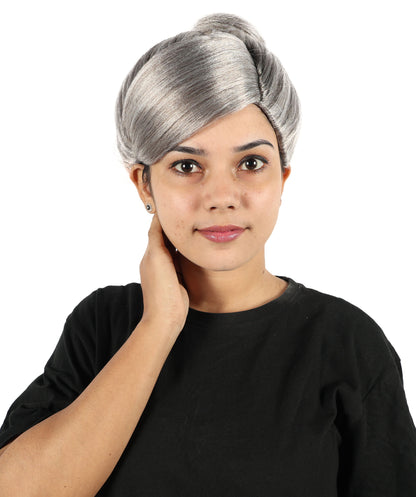 HPO Women's Elegant Lady Short Wig | Classic Grey Layered Hairpiece for Women | Lightweight Synthetic Fiber Wig for Parties & Daily Wear
