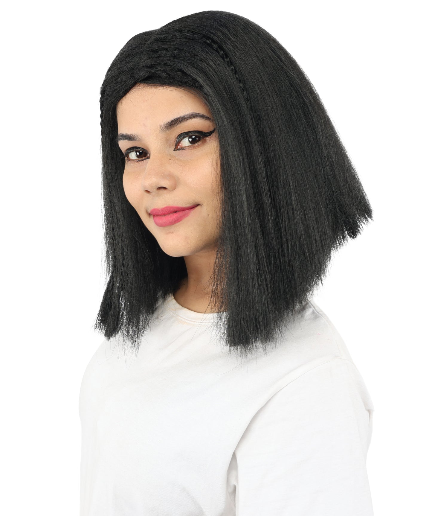 HPO Celebrity-Style 11 Inch Green Rooted Blonde Front Braided Straight Wig | Shoulder-Length Fun, Bold, and Stylish Hairpiece  | Ideal for Halloween, Cosplay, and Themed Parties
