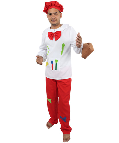 HPO Painter Men’s Costume with Hat – White and Red Themed Outfit  | Creative Fancy Dress for Parties and Social Events