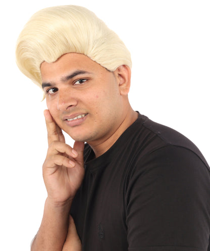HPO Adult & Teen Men's Sleek Updo Theatrical Wig | Icy silver tone, create of synthetic fiber, striking swept front volume, breathable base | Party, Halloween, theater, drag, performance, costume events