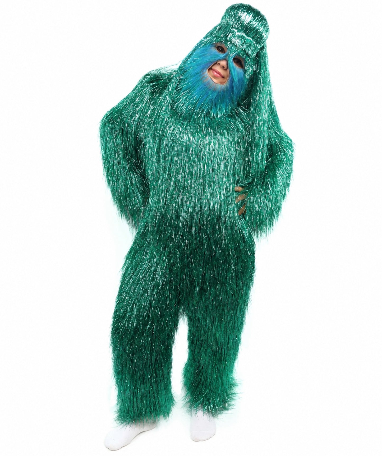 HPO Unisex Teen Extreme Tinsel Hairy Person Costume Bundle & Mask Set - Full-Body Tinsel Hair Suit Extra-Long Costume Wig for Halloween, Cosplay & Parties - Multiple Color Options