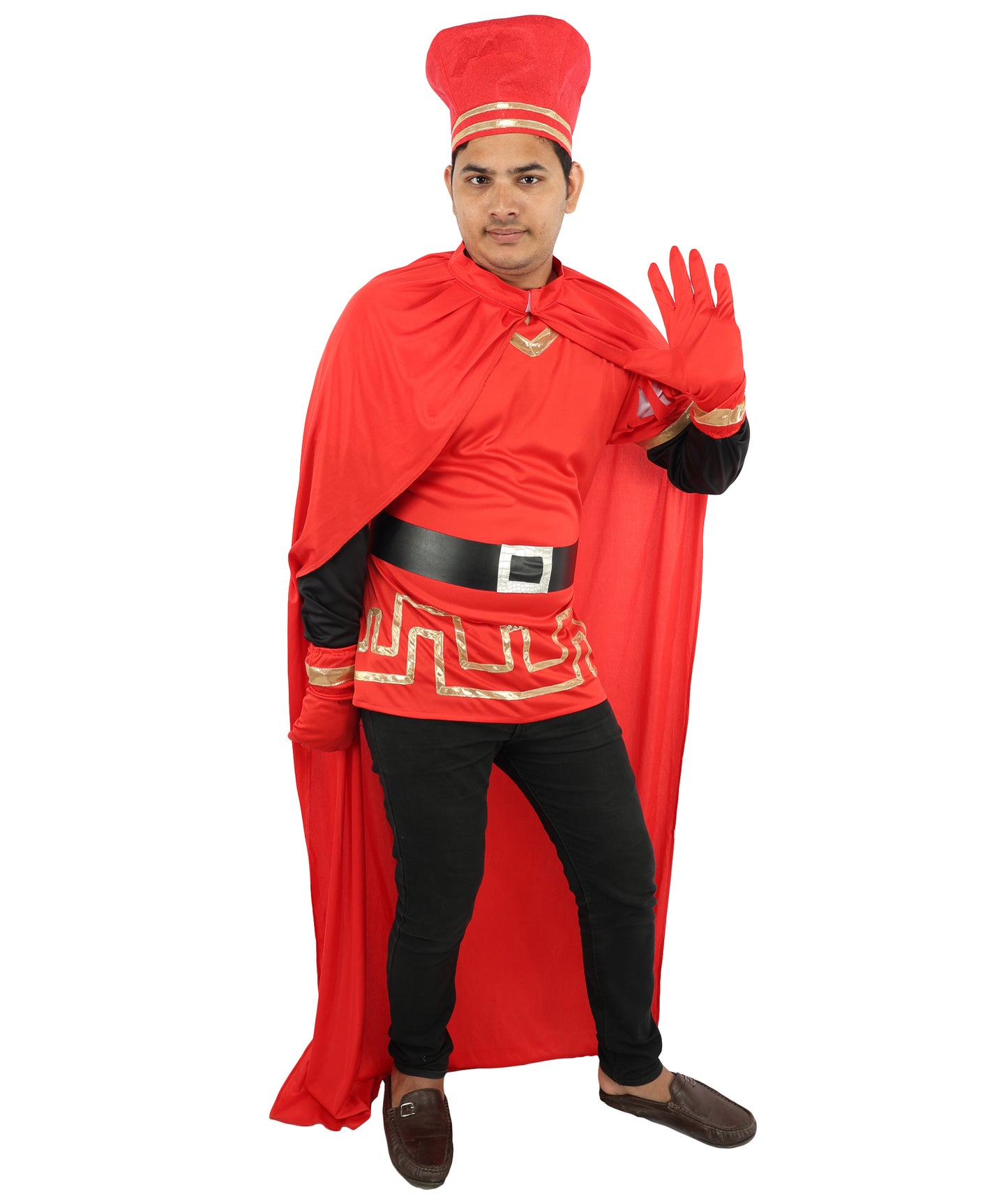HPO Men’s Red Cloak Costume | Top, Robe & Cape with Headwear | Halloween, Cosplay, Party & Roleplay Outfit for Themed Events