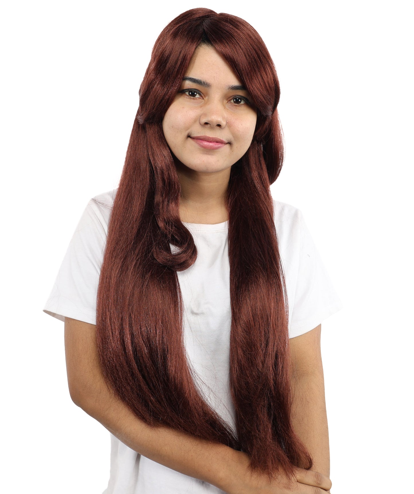 HPO Women's Chocolate Brown Anime Character Wig | Synthetic Fiber with Side Swept Bangs and Top Tuft | Halloween Party and Comic Con Events