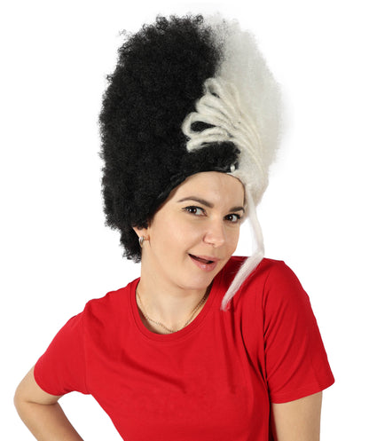 Women's 16" Inch Medium Length Halloween Fancy Afro Puff Good as Hell Goddess Costume Wig, Synthetic Fiber Hair with Braids, | HPO