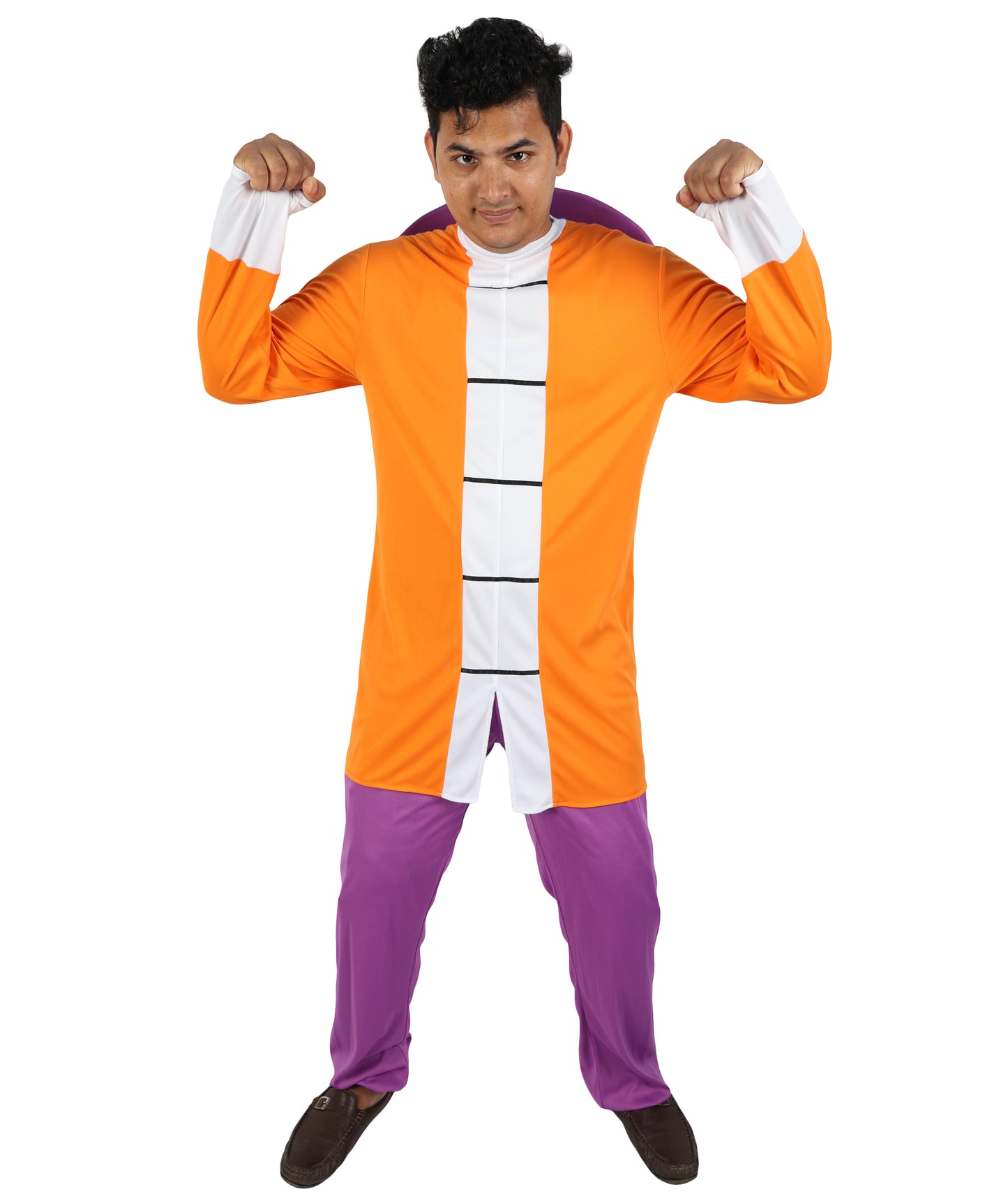 HPO Men's Martial Arts Master Costume | Anime Roshi Cosplay Orange Top Purple Pants Outwear Set | Comic Con Halloween Stage Performance Wardrobe Piece