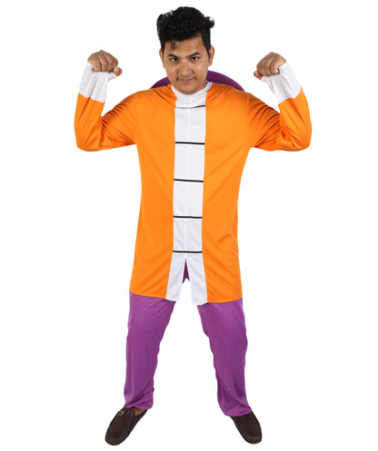 HPO Men's Martial Arts Master Costume | Anime Roshi Cosplay Orange Top Purple Pants Outwear Set | Comic Con Halloween Stage Performance Wardrobe Piece