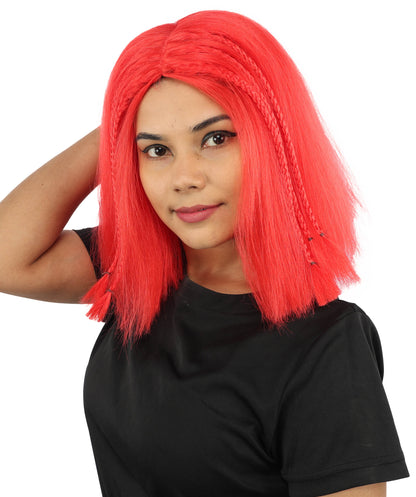 HPO Celebrity-Style 11 Inch Green Rooted Blonde Front Braided Straight Wig | Shoulder-Length Fun, Bold, and Stylish Hairpiece  | Ideal for Halloween, Cosplay, and Themed Parties
