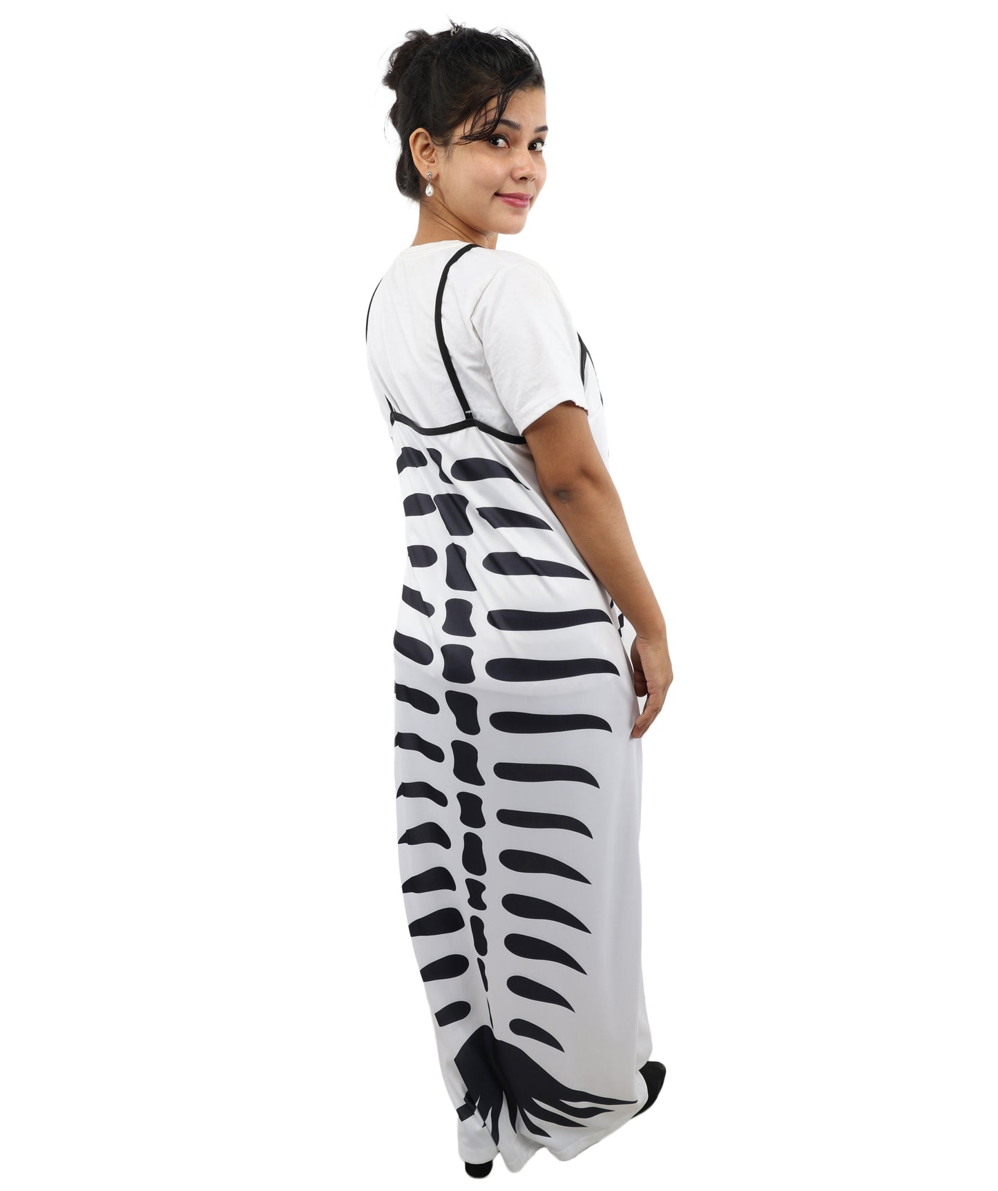 HPO Women's Skeleton Mermaid Black & White Costume – Gothic Ocean Inspired Dress with Skeletal Print & Skirt | Party, Cosplay & Dress-Up
