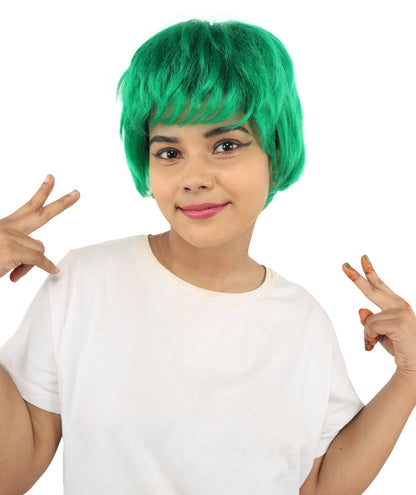 HPO Adult Women's Short Silver White Pixie Wig  | Edgy Layered Cut with Bangs | Synthetic Hair Wig for Stage Fashion, Cosplay, Halloween & Bold Party Looks