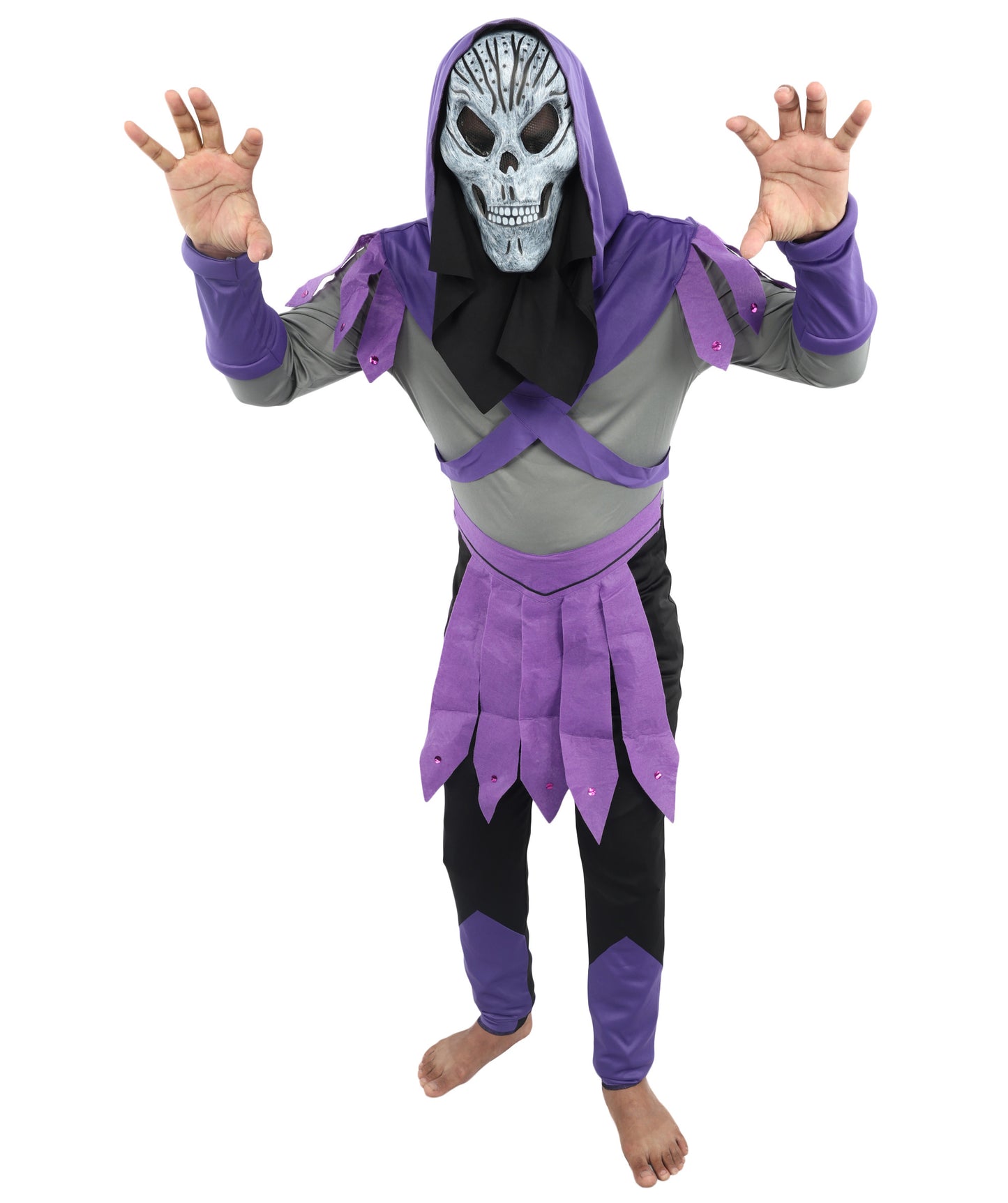 HPO Men's Multicolor Skull Sorcerer Costume – Dress & Mask Suit | Fantasy Villain Outfit for Halloween & Cosplay
