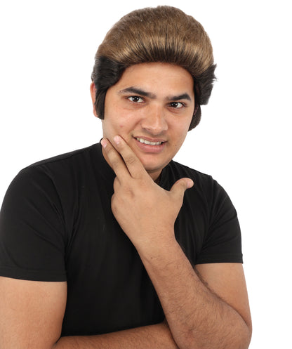 HPO Men's Fighter Pompadour Wig | Ash brown tone, create of synthetic fiber, swept-back voluminous texture, breathable capless cap | Party, Halloween, theater, drag, performance, costume events