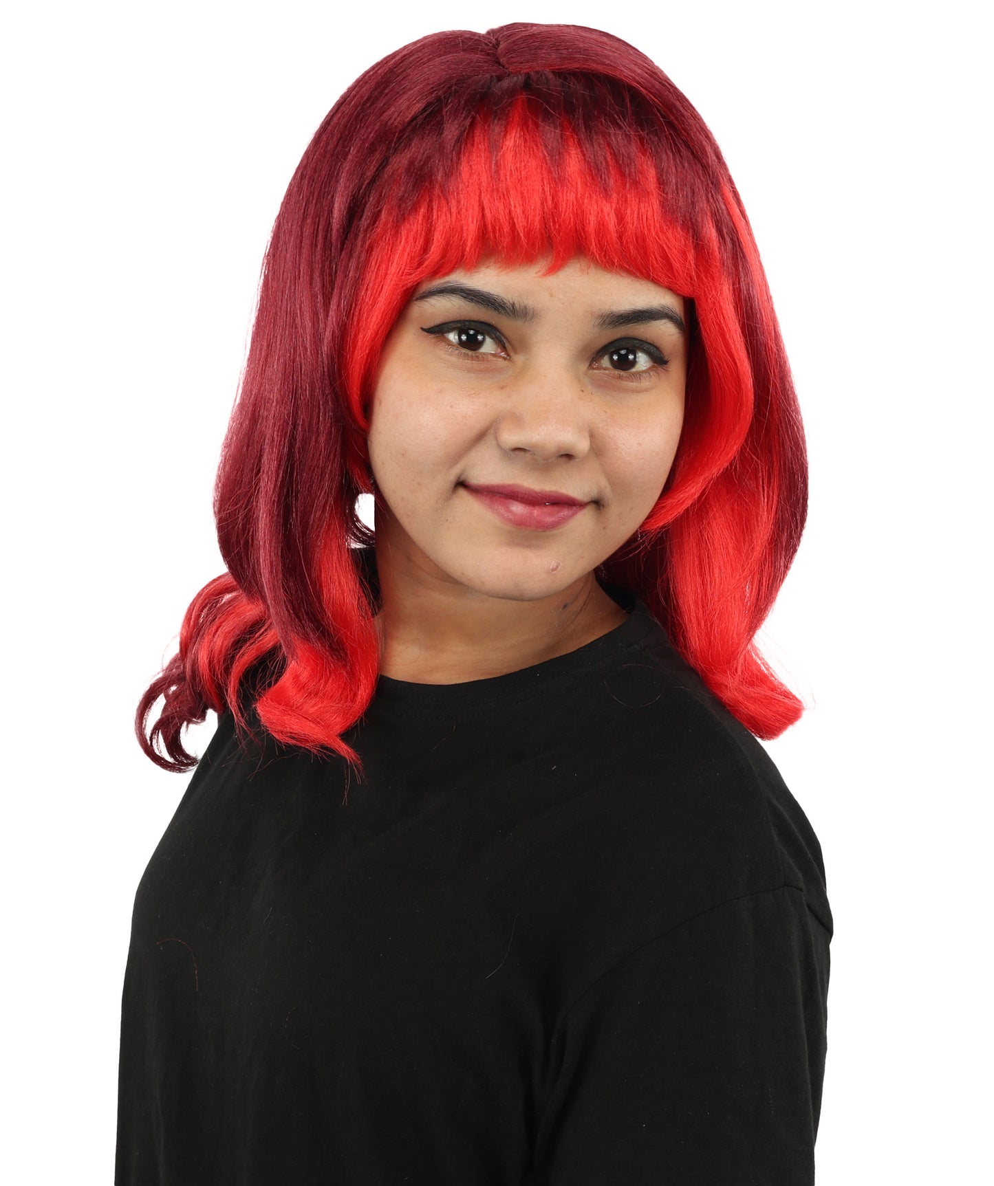 HPO Mullet Style Layered Wig with Bangs - Short Wavy Costume Hair Outfit | Retro Inspired Headpiece for Cosplay, Styling & Parties