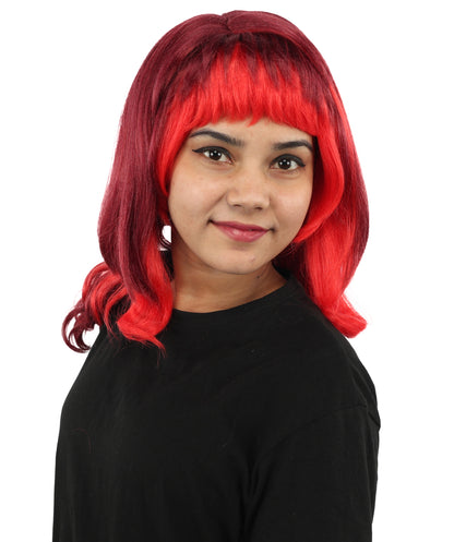 HPO Mullet Style Layered Wig with Bangs - Short Wavy Costume Hair Outfit | Retro Inspired Headpiece for Cosplay, Styling & Parties