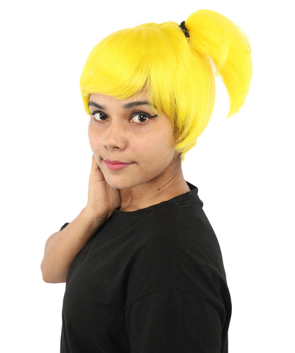 HPO Adult Women's Anime Trainer Character Wig | Vibrant hue multicolor options, create of synthetic fiber, short choppy bob with high side ponytail, breathable base | Cosplay, Halloween, theater, party, performance, costume events