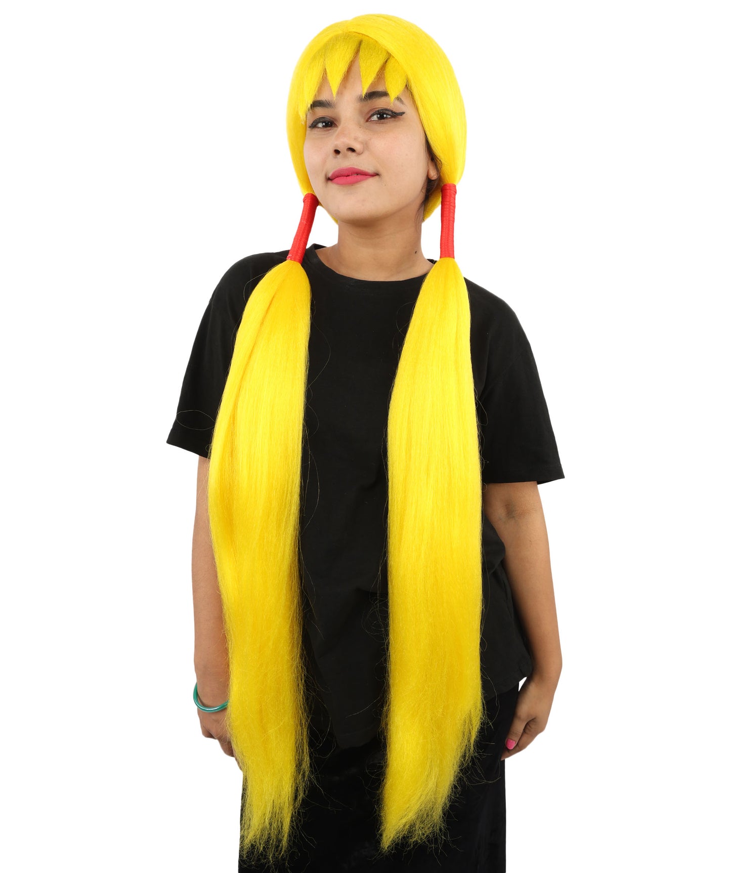 HPO Women's Extra Long Pigtail Wig | Multicolor Options | Floor Length Straight Twin Tails with Bangs, Heat Friendly Synthetic Fiber & Adjustable Cap | Halloween, Fairy Roleplay, Magical Girl Theme, Theater & Carnival