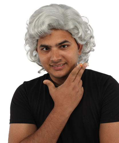 HPO Men’s 80s Light Brown Curly Mullet Wig | Flame-retardant Synthetic Fiber | Retro Movie Character Inspired Hairpiece for Cosplay & Halloween