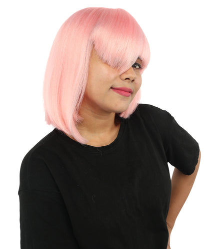 HPO Adult Women's Asymmetrical Bangs Bob Wig | Multiple Color Options | Create of synthetic fiber, sleek straight volume, breathable capless base | Party, Halloween, theater, drag, performance, costume events