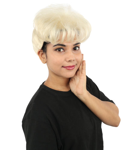 HPO Adult Women's Retro Pin-Up Wig | Multicolor Options, create of synthetic fiber, vintage curled bumper bangs with rolled back, breathable base | Party, Halloween, theater, drag, performance, costume events