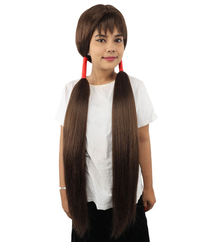 HPO Women's Extra Long Pigtail Wig | Multicolor Options | Floor Length Straight Twin Tails with Bangs, Heat Friendly Synthetic Fiber & Adjustable Cap | Halloween, Fairy Roleplay, Magical Girl Theme, Theater & Carnival