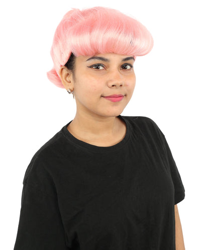 HPO Adult Women's Retro Pin-Up Wig | Multicolor Options, create of synthetic fiber, vintage curled bumper bangs with rolled back, breathable base | Party, Halloween, theater, drag, performance, costume events