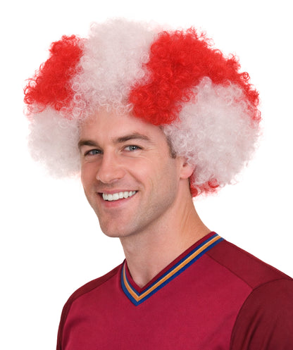 Atletico de Madrid Afro Wigs | Jumbo Super Size Red White Wig