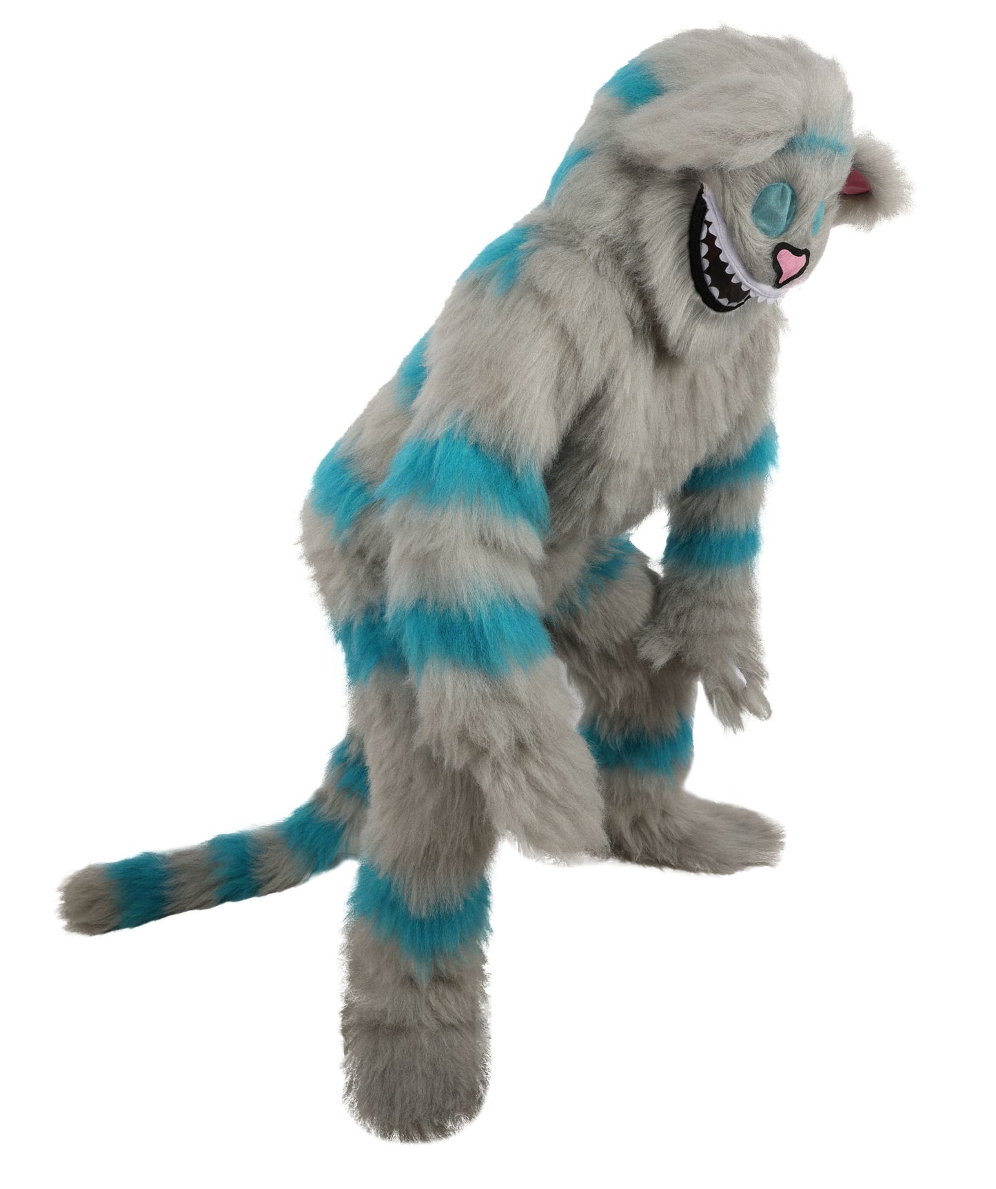 HPO Unisex Cat Mascot Aqua Blue & Ash Grey Animal Costume Bundle & Mask Set with Cap & Cloth – Striped Cartoon Character Body Suit | Outfit for Cosplay & Parties