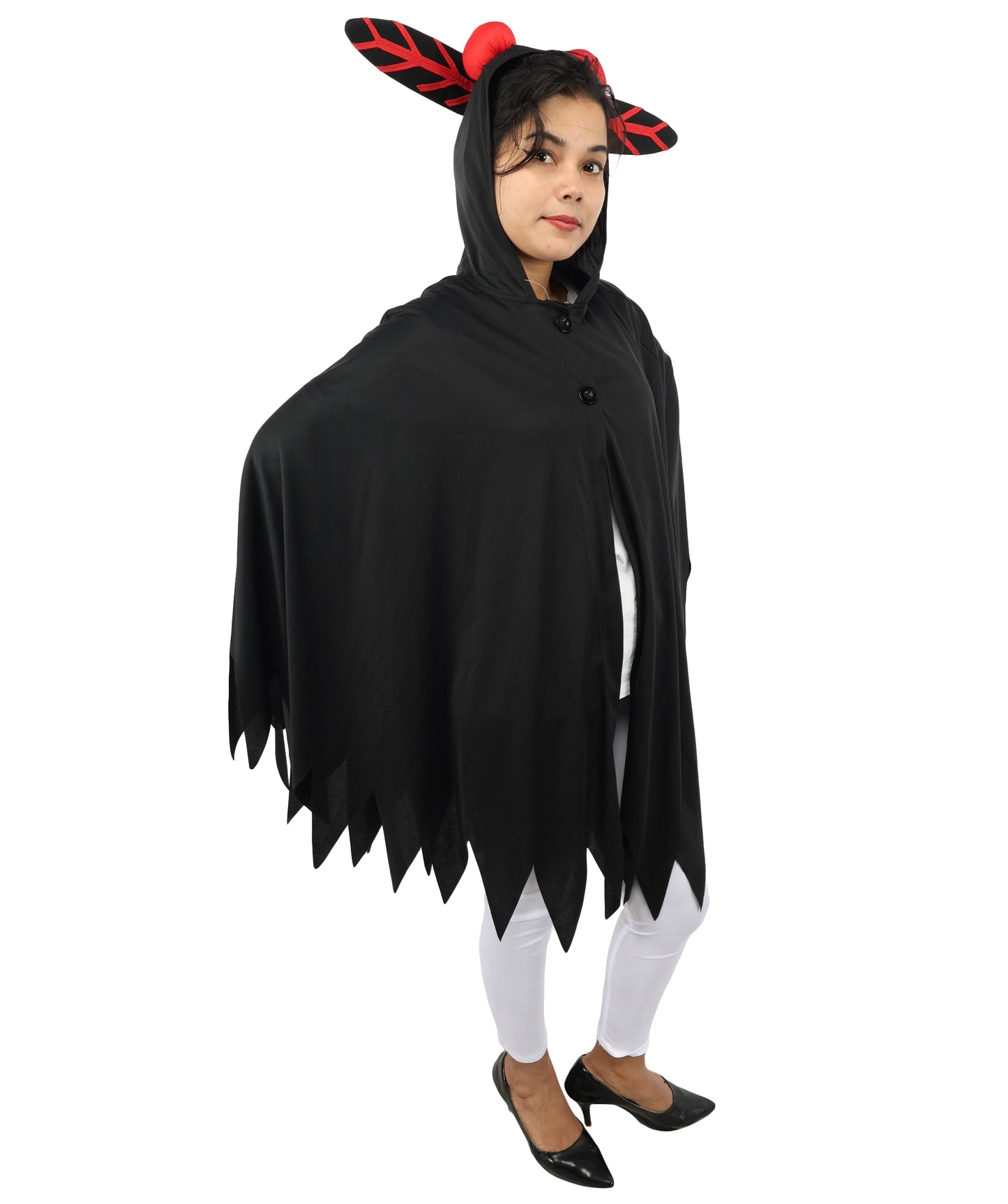 HPO Unisex Mystic Winged Creature Costume | Black Hooded Cape with Feather Details | Halloween, Cosplay, Parties & Themed Roleplay Outfit
