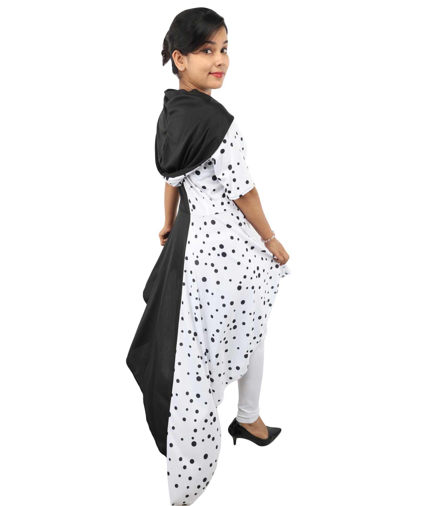 Black & White Costume Dress with Matching Gloves | Retro Party Outfit for Halloween, Cosplay, Carnival, Stage & Themed Events
