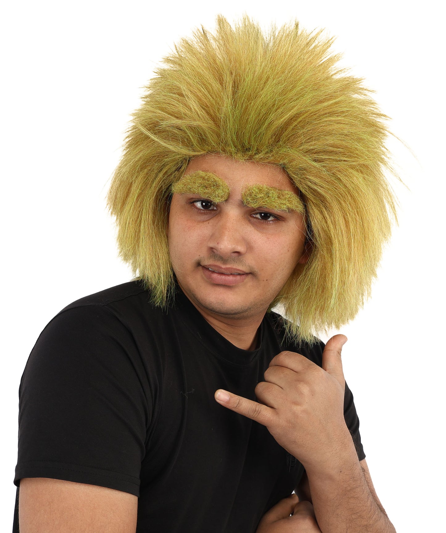 HPO Men's Mythical Creature Wig | Mossy Multicolor Frizzy Texture Voluminous Hair With Eyebrows | Party Halloween Cosplay Theater Drag Performance Costume Events