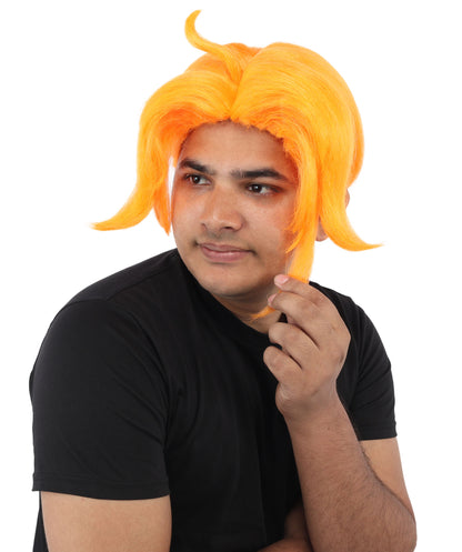 HPO Men's Golden Blonde Curtain Bang Wig | Shoulder Length Wavy Surfer Style, Heat Resistant Synthetic Fiber & Breathable Net | Halloween, Funny Roleplay, Theater, 90s Party & Costume Events