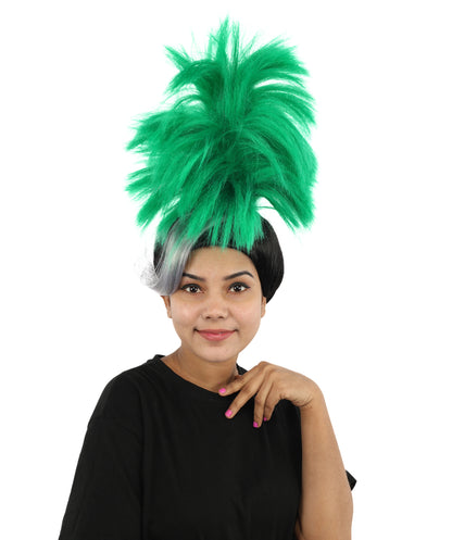 HPO Women’s Green Palm Tree Spiked Wig | 19 Inch Wig with High Standing Top | Funky Green Wig for Party, Festival, or Stage Use