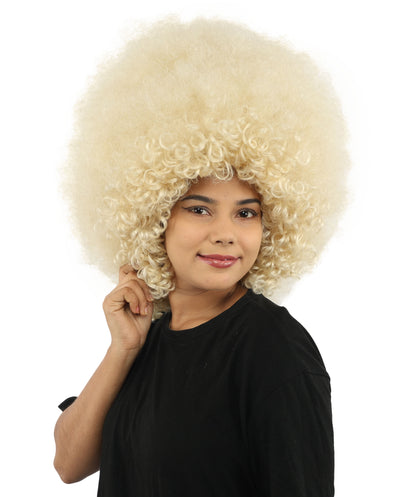 HPO Women's Giant White Glitter Afro Wig | Massive Puffy Sparkle Hair with Silver Sheen, Synthetic Fiber & Breathable Cap | Halloween, Troll Roleplay, 70s Disco Party, Theater & Funny Costume