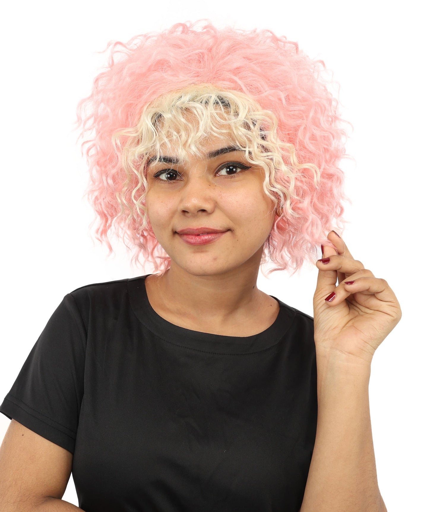HPO Adult Women's Messy Teased Spiky Multicolor Wig | Curly Two-tone vibrant hue, create of synthetic fiber, extreme textured volume, breathable capless base | Party, Halloween, theater, drag, performance, costume events