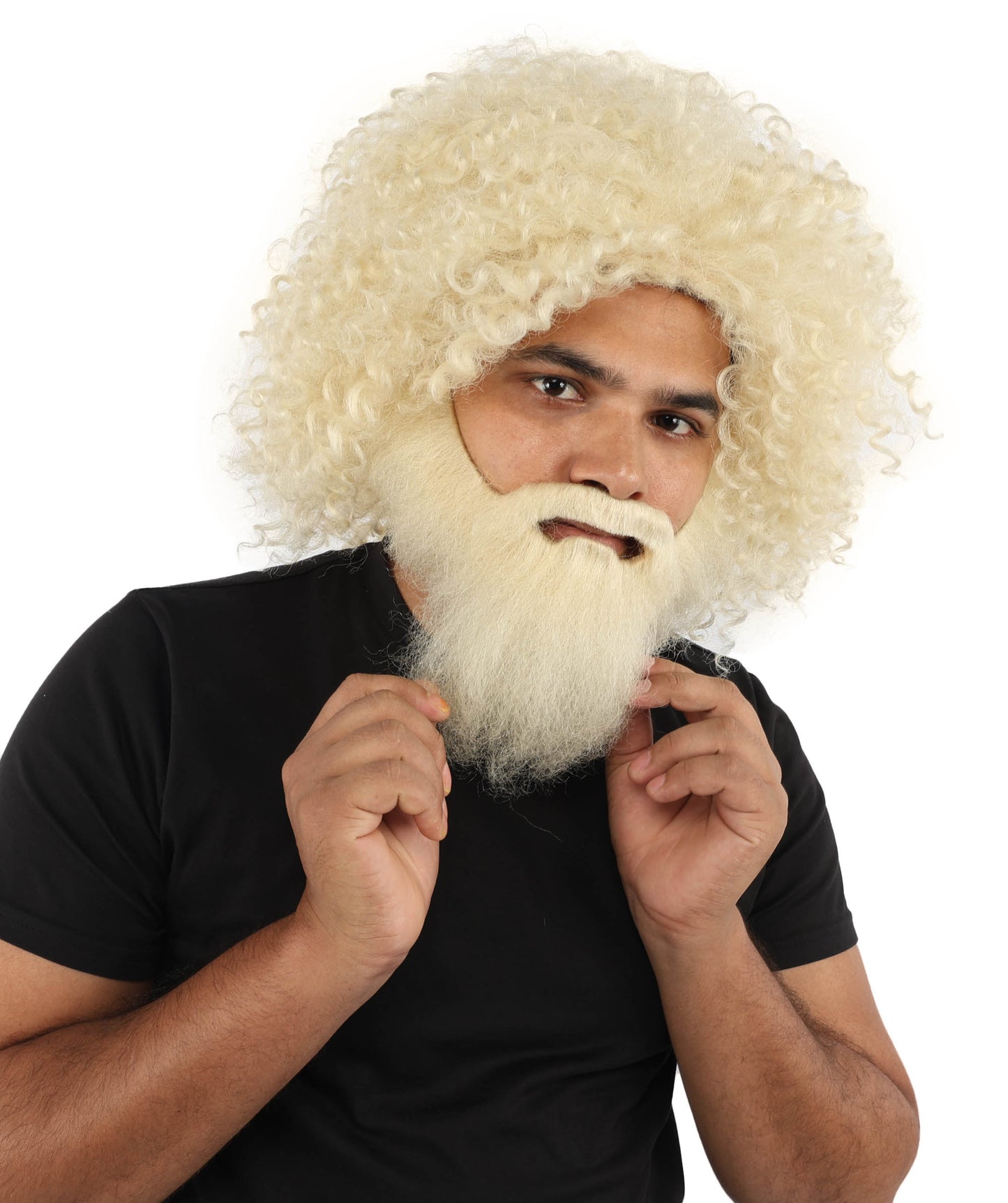 HPO Men's Wild Caveman Orange Wig Beard & Mustache Set | Massive Frizzy Orange Afro and Full Beard Set with Messy Texture | Prehistoric Costume, Viking Cosplay, Halloween, and Funny Party Props