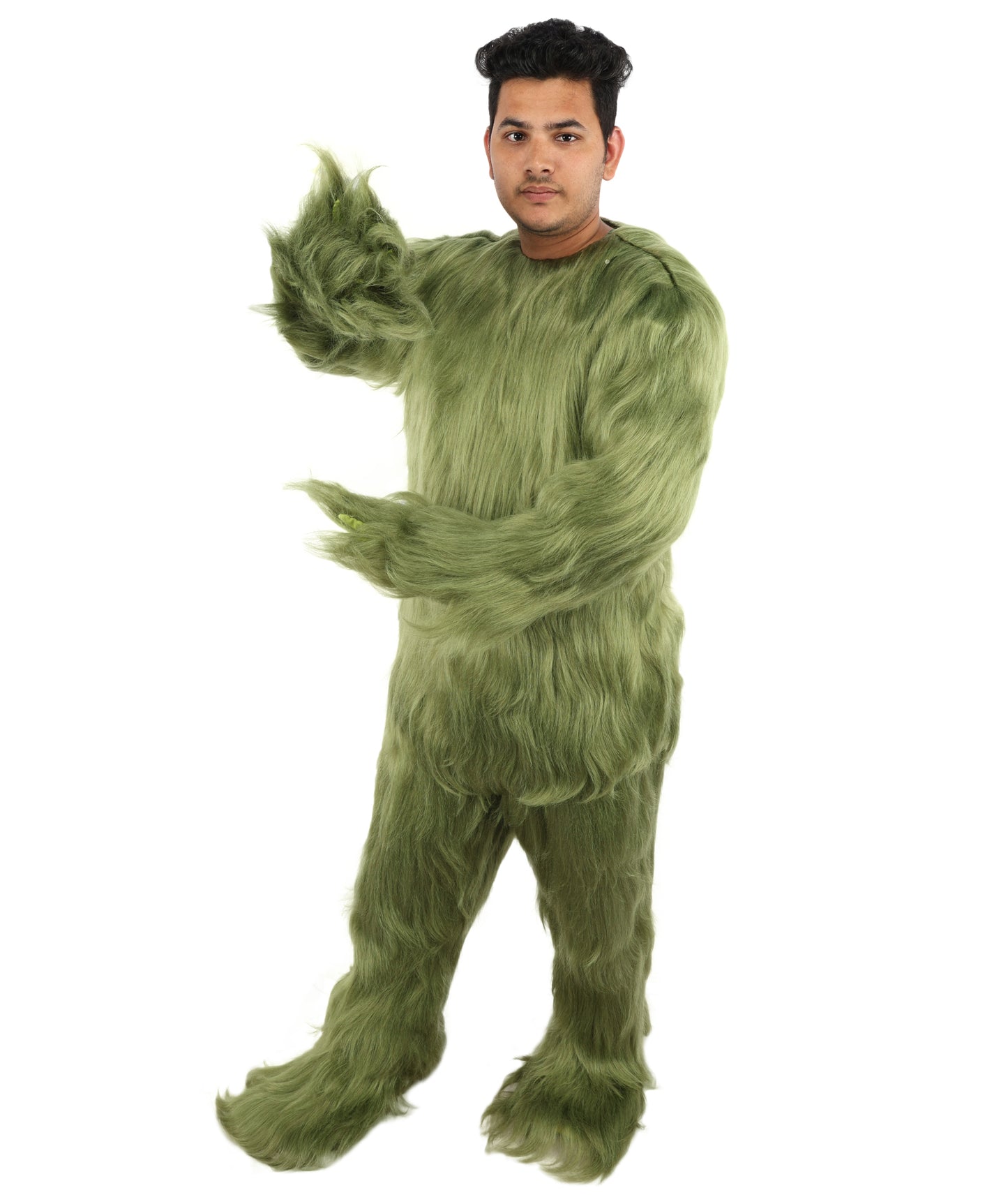 Furry Monster Grinch Christmas Olive Green Santa Costume, Ideal for Halloween