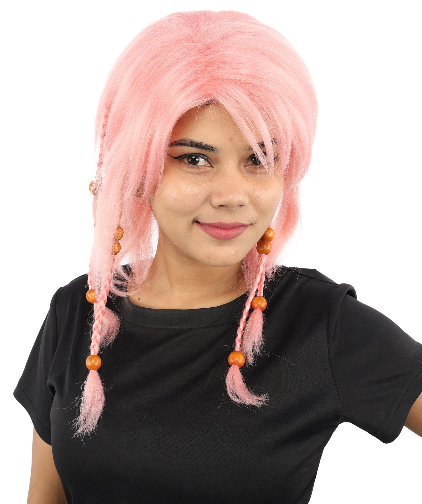 HPO Adult Women's Long Tribal Braided Wig | Multiple Color Options | Dark Shaggy Bob with Beaded Strands, Synthetic Fiber & Breathable Cap | Halloween, Sci-Fi Roleplay, Fantasy Costume