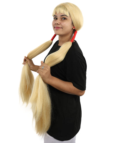 HPO Women's Extra Long Pigtail Wig | Multicolor Options | Floor Length Straight Twin Tails with Bangs, Heat Friendly Synthetic Fiber & Adjustable Cap | Halloween, Fairy Roleplay, Magical Girl Theme, Theater & Carnival